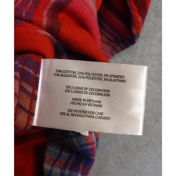 Womans Orvis Lightweight Flannel Style Button Up Orange, Blue Plaid Size Medium - Picture 4 of 7